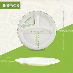 50pcs 25.4cm Biodegradable Paper Tray 3 Compartments Eco-Friendly Sug