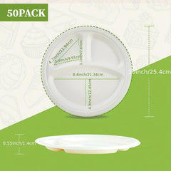 50pcs 25.4cm Biodegradable Paper Tray 3 Compartments Eco-Friendly Sug