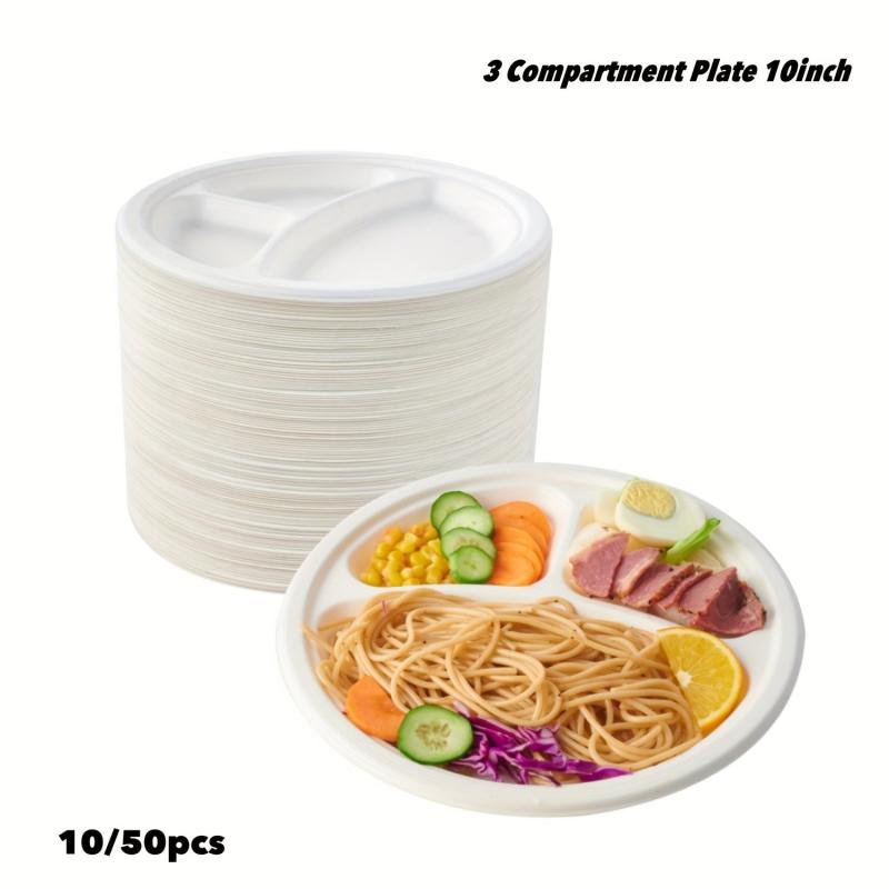 50pcs 25.4cm Biodegradable Paper Tray 3 Compartments Eco-Friendly Sug