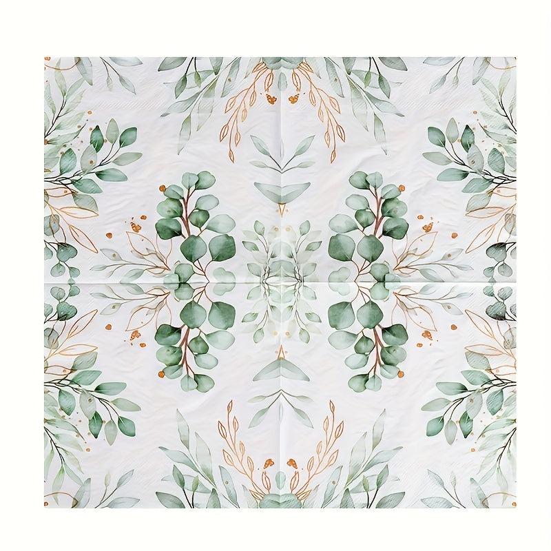 20pcs Green Foliage Eucalyptus Leaves Paper Napkins for Parties
