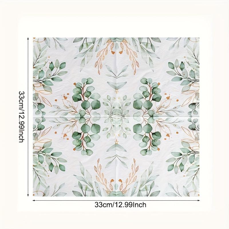 20pcs Green Foliage Eucalyptus Leaves Paper Napkins for Parties