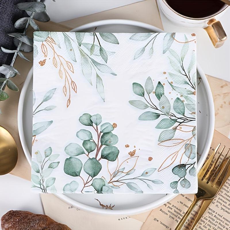 20pcs Green Foliage Eucalyptus Leaves Paper Napkins for Parties