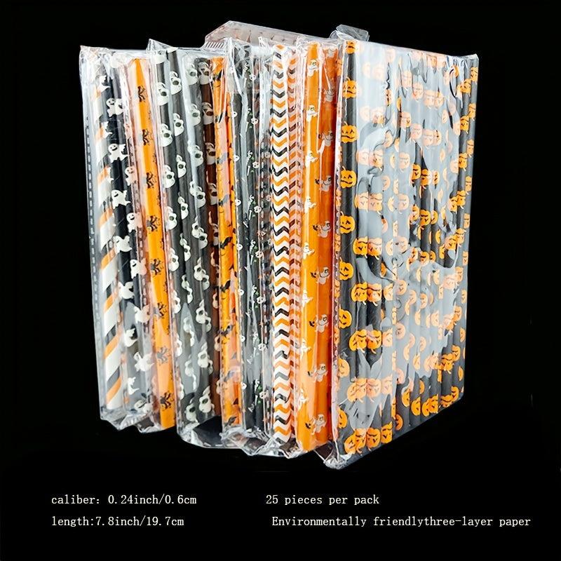 25 Pcs Halloween Paper Straws Biodegradable