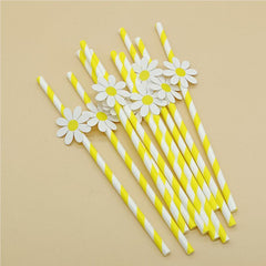 50pcs Daisy Flower Straws Disposable Paper Straws Summer Drinkware