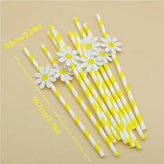 50pcs Daisy Flower Straws Disposable Paper Straws Summer Drinkware
