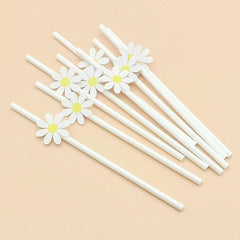 50pcs Daisy Flower Straws Disposable Paper Straws Summer Drinkware
