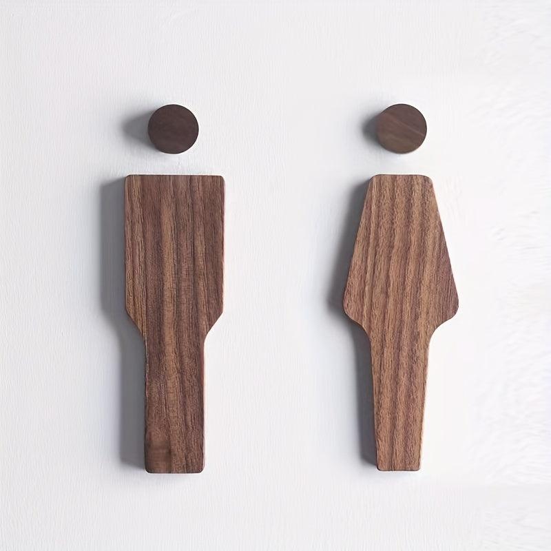 Set Of 2 Wooden Restroom Signs Bathroom WC Door Signs Brown