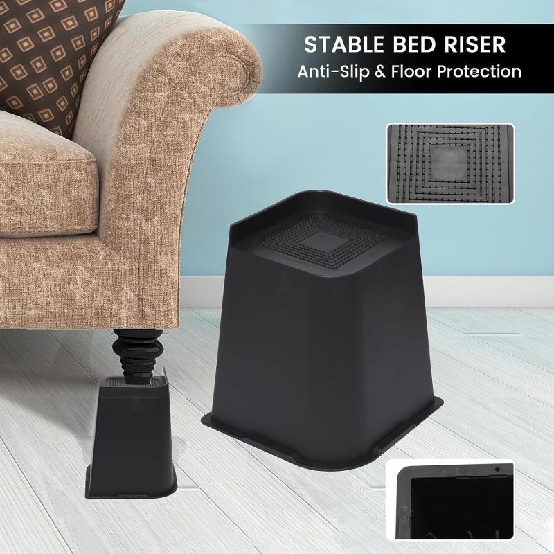 4pcs Bed Risers Support Up To 2721.55 KG Lift 10.16 cm Couch Sofa Table Chair