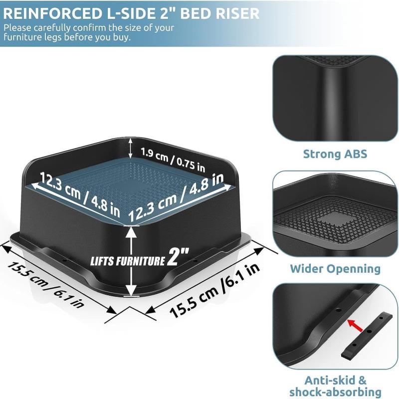 4pcs Bed Risers Support Up To 2721.55 KG Lift 10.16 cm Couch Sofa Table Chair