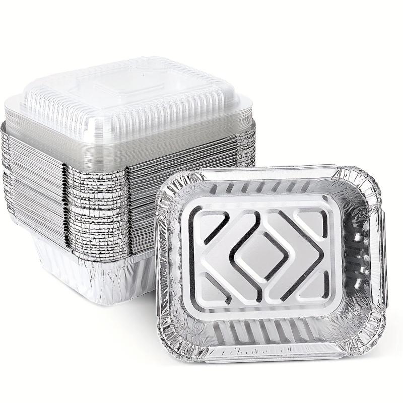 50pcs Aluminum Pans With Clear Lids - To Go Food Containers