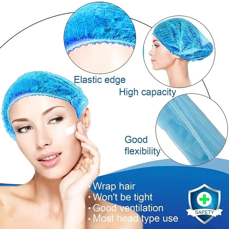 98pcs Disposable Waterproof Shower Caps Elastic Hair Processing Caps