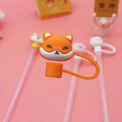 Cartoon Animal Silicone Straw Tips Cover - Reusable Drinking Straw Lids