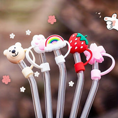 Cartoon Animal Silicone Straw Tips Cover - Reusable Drinking Straw Lids