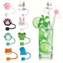 Cartoon Animal Silicone Straw Tips Cover - Reusable Drinking Straw Lids