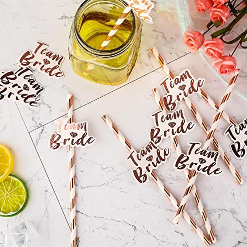 Team Bride Straws Disposable Paper Straws Glossy Drinking Straws Summer Drinkwar
