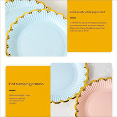 10pcs Monochrome Bronzing Lace Paper Plates 7 inch