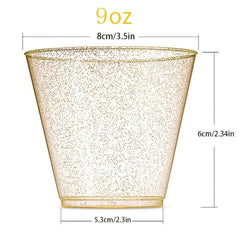 10pcs Glitter Disposable Cups 9oz Plastic Shot Glasses for Parties Wedding