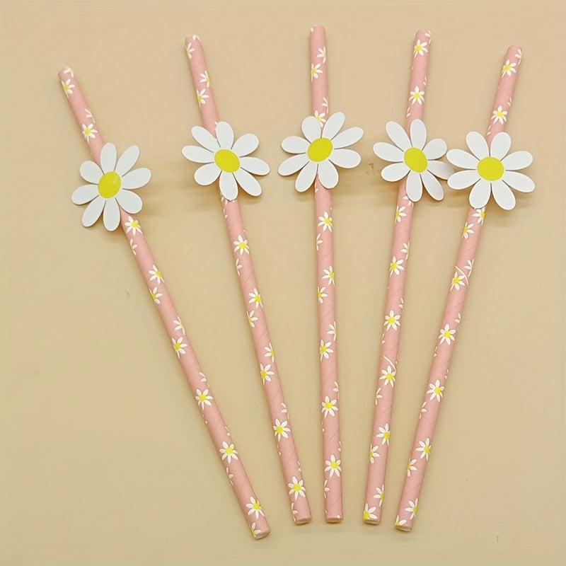 10pcs Daisy Flower Paper Straws Biodegradable Disposable Drinking Straws