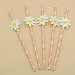 10pcs Daisy Flower Paper Straws Biodegradable Disposable Drinking Straws