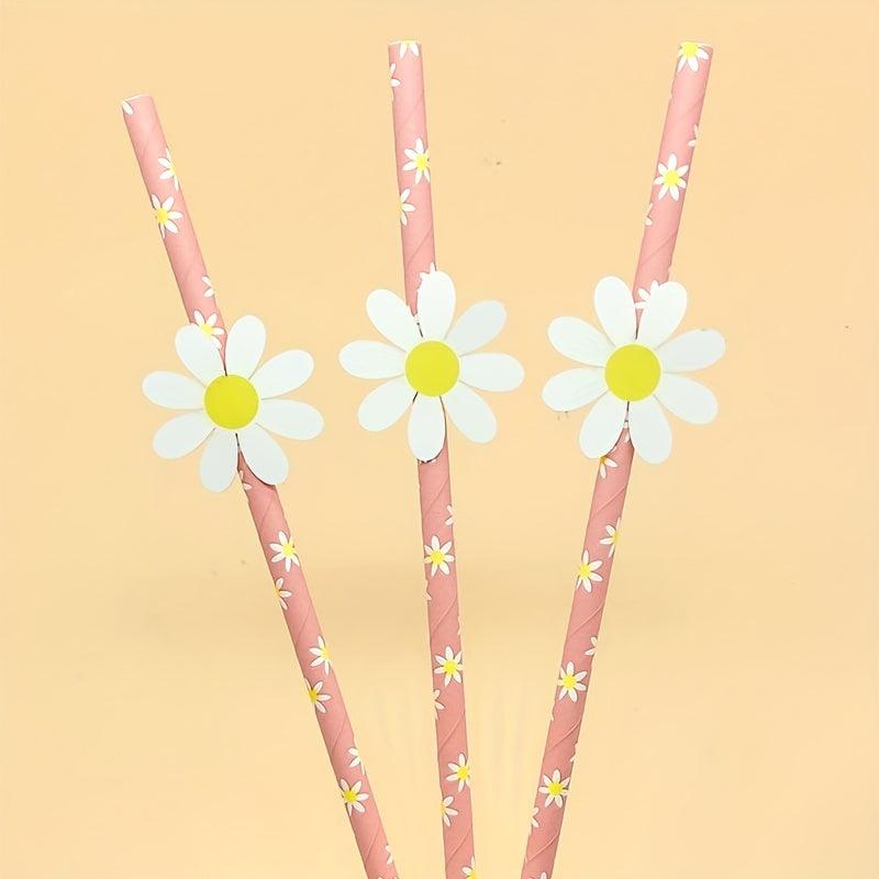 10pcs Daisy Flower Paper Straws Biodegradable Disposable Drinking Straws