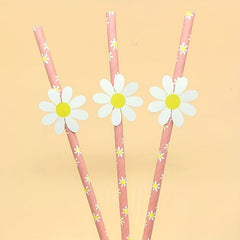 10pcs Daisy Flower Paper Straws Biodegradable Disposable Drinking Straws