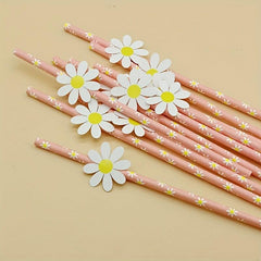 10pcs Daisy Flower Paper Straws Biodegradable Disposable Drinking Straws