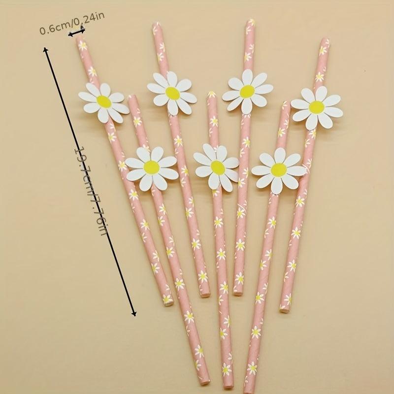 10pcs Daisy Flower Paper Straws Biodegradable Disposable Drinking Straws