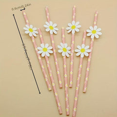 10pcs Daisy Flower Paper Straws Biodegradable Disposable Drinking Straws