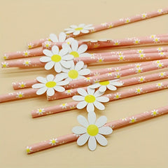 10pcs Daisy Flower Paper Straws Biodegradable Disposable Drinking Straws
