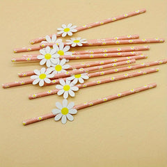 10pcs Daisy Flower Paper Straws Biodegradable Disposable Drinking Straws