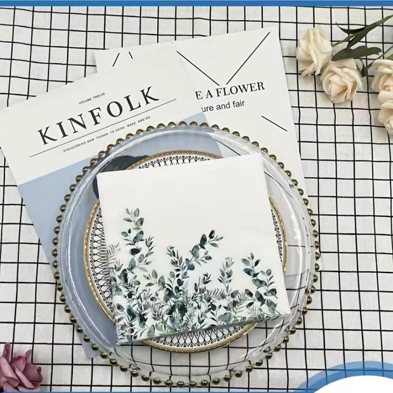 20 Pack Fine Leaf Printed Disposable Napkins Soft Absorbent Handkerchiefs