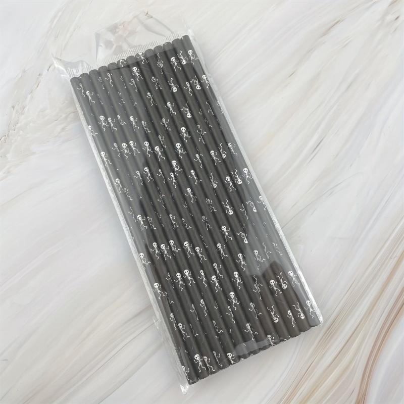 25pcs Halloween Paper Straws Pumpkin Bat Spider Web Pattern Straws