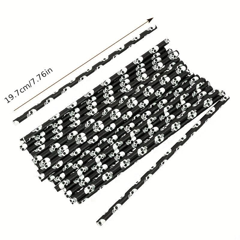 25pcs Halloween Paper Straws Pumpkin Bat Spider Web Pattern Straws