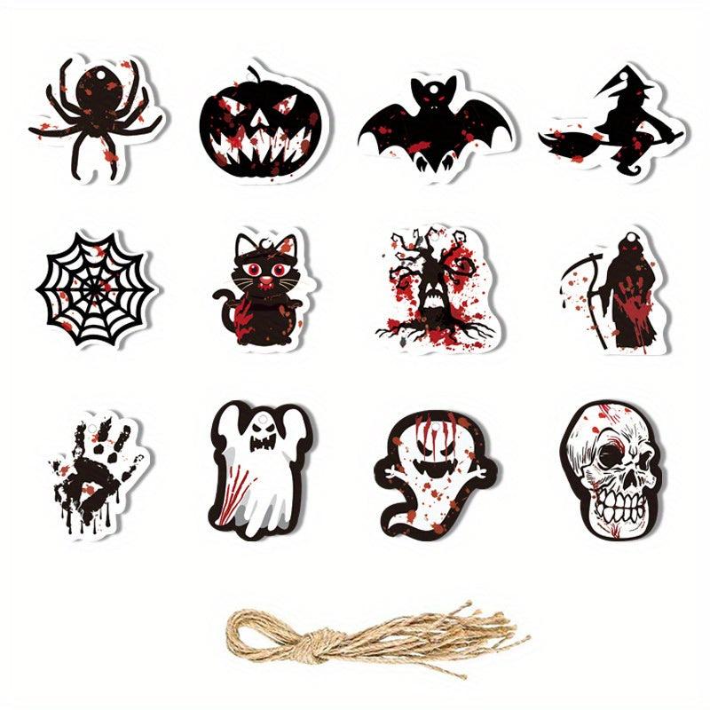 12pcs Halloween Tree Decorative Hanging Stickers Pumpkin Ghost Ornaments