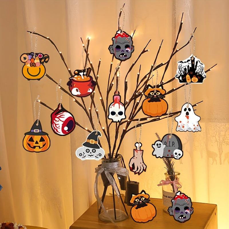 12pcs Halloween Tree Decorative Hanging Stickers Pumpkin Ghost Ornaments