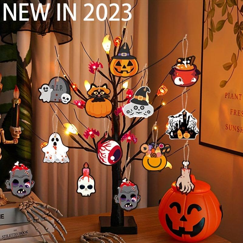 12pcs Halloween Tree Decorative Hanging Stickers Pumpkin Ghost Ornaments