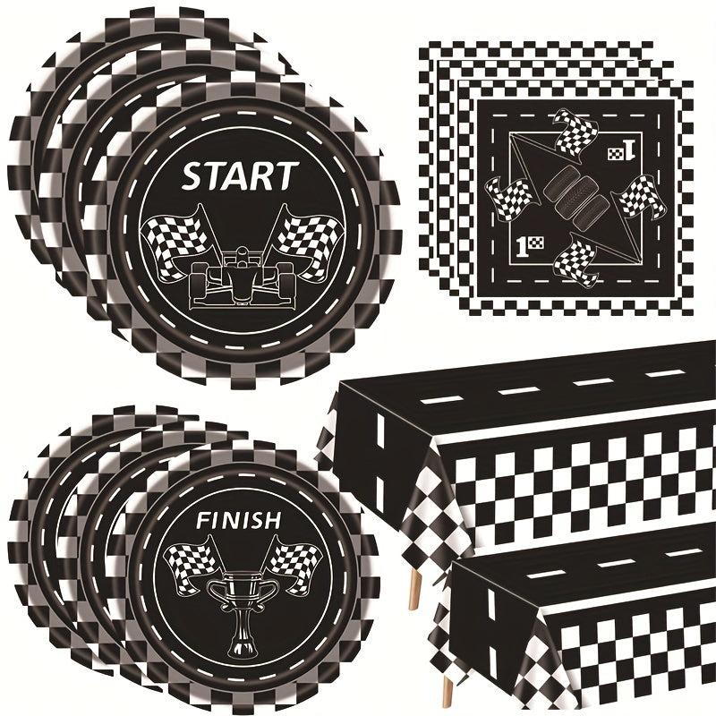 20pcs Racing Cars Theme Party Tableware Set Disposable Trays Tissues Tablecloth