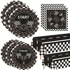 20pcs Racing Cars Theme Party Tableware Set Disposable Trays Tissues Tablecloth