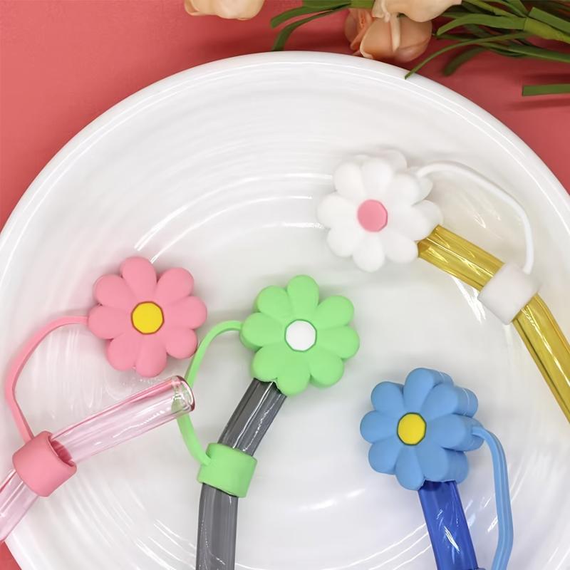 9pcs Reusable Straw Stopper and Clear Chrysanthemum Shaped Dustproof Caps