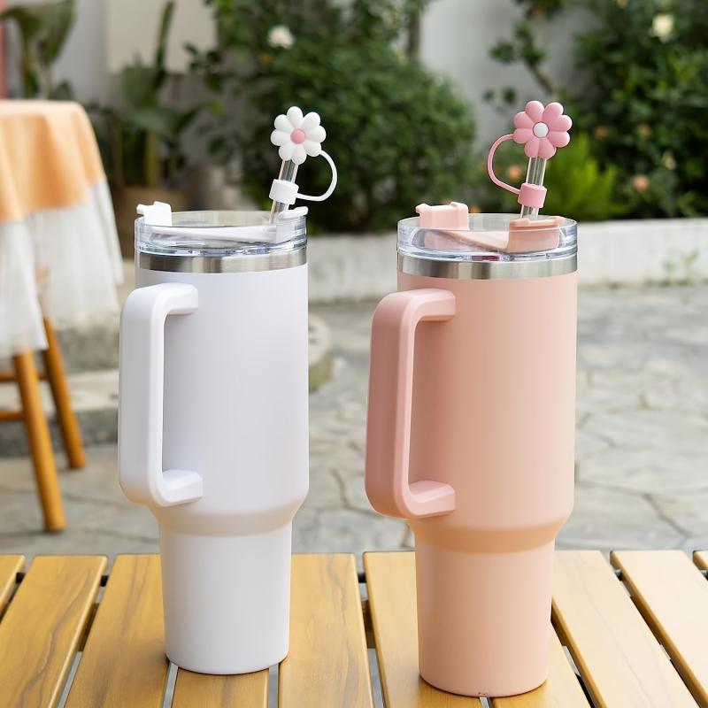9pcs Reusable Straw Stopper and Clear Chrysanthemum Shaped Dustproof Caps