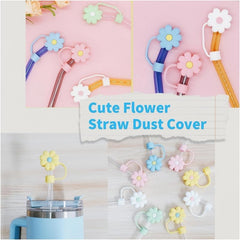 9pcs Reusable Straw Stopper and Clear Chrysanthemum Shaped Dustproof Caps