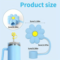 9pcs Reusable Straw Stopper and Clear Chrysanthemum Shaped Dustproof Caps