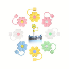 9pcs Reusable Straw Stopper and Clear Chrysanthemum Shaped Dustproof Caps