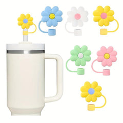 9pcs Reusable Straw Stopper and Clear Chrysanthemum Shaped Dustproof Caps