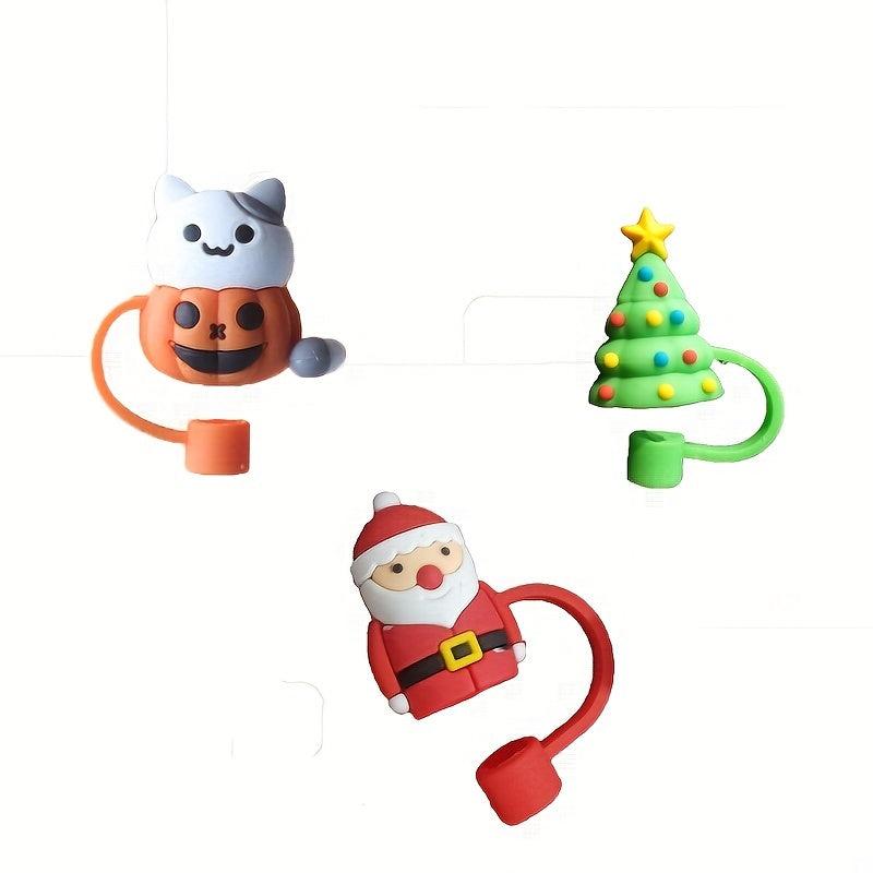 Christmas Silicone Straw Cover Straw Cap Reusable Santa Claus Halloween Tips