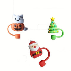 Christmas Silicone Straw Cover Straw Cap Reusable Santa Claus Halloween Tips