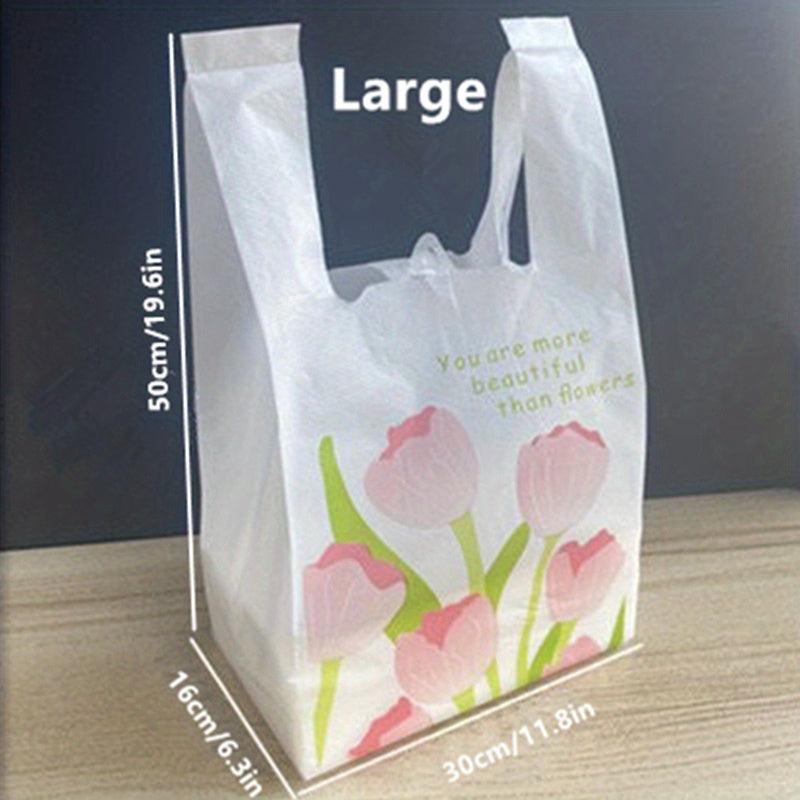 50pcs Tulip Shopping Bags With Handles Disposable Grocery Bags