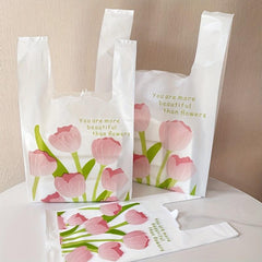 50pcs Tulip Shopping Bags With Handles Disposable Grocery Bags