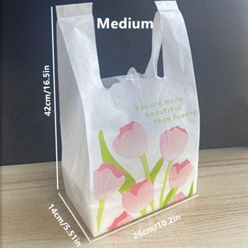 50pcs Tulip Shopping Bags With Handles Disposable Grocery Bags