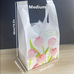50pcs Tulip Shopping Bags With Handles Disposable Grocery Bags